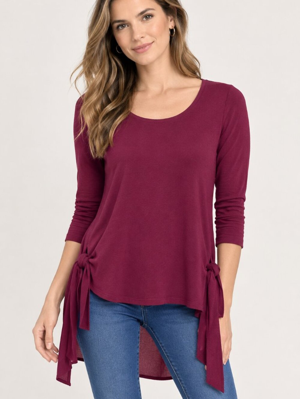 LC Lauren Conrad Burgundy Scoop-Neck High-Low Tie-Side Tunic Size XS